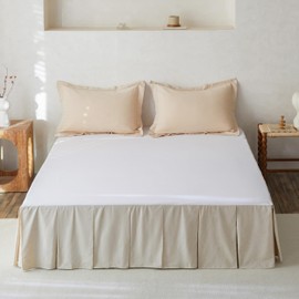 BISELINA French Linen Pleated Bed Skirt, 14" Tailored Draped Natural Linen-Cotton Blend Basic Dust Border Soft Comfort Farmhouse Bedding (14" King, Linen)