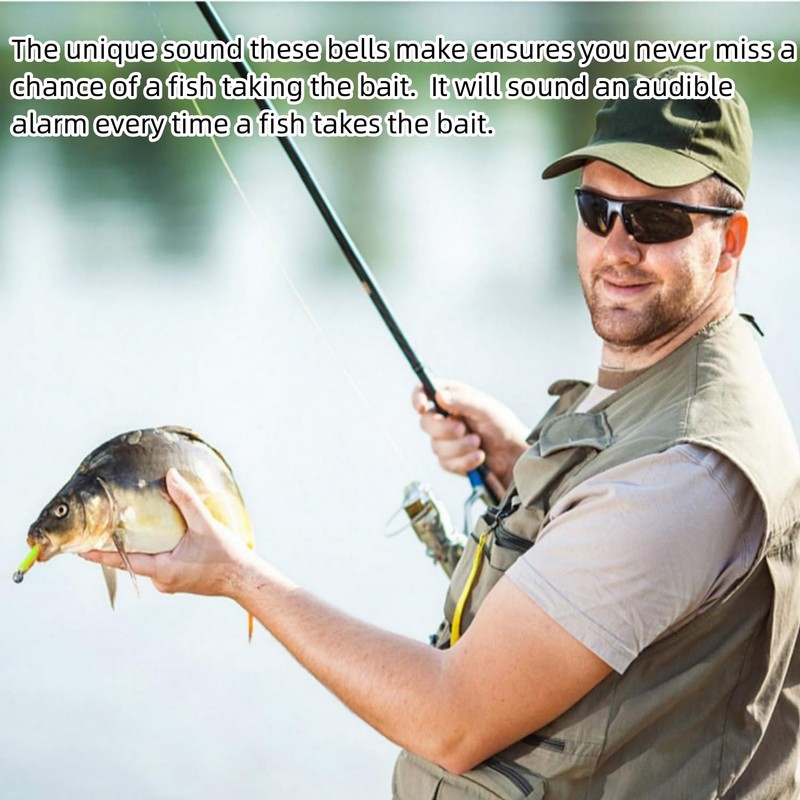 20 Pcs Fishing Rod Alarm Dual Alert Bells Green Silver