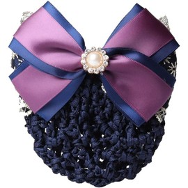 Women Snood Net Bow Barrette Hair Clip Bun Cover Satin Bow Barrette French Hair Clips Ribbon Flower Hair Accessories for Stewardess Restaurant Staff