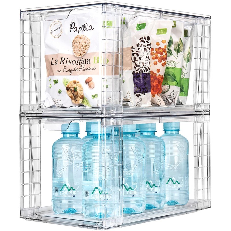 Zero Zoo 4Pack Large Stackable Kitchen Storage Drawers, Clear Foods