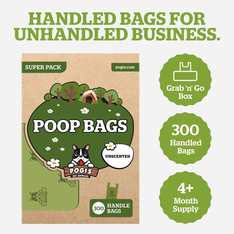 Pogi's 300 Unscented Dog Poop Bags with Handles - Earth-Friendly,