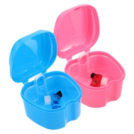 Outanaya 2sets Dentures Cleaning Kit with Strainer Basket and Brush Travel-friendly Oral for Braces and Partial Dentures