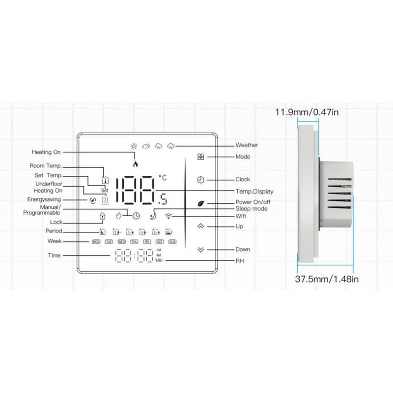 Smart Temperature Controller IP20 Protection PC ABS White Programmable Boiler