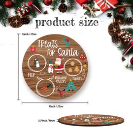 Treats for Santa Cookie Plate, Round Christmas Tray for Snacks, Milk, and Carrots, Cute Santa Treat Platter for Xmas Eve, Christmas Decoration, Round Wooden Christmas Tray-SDTP01