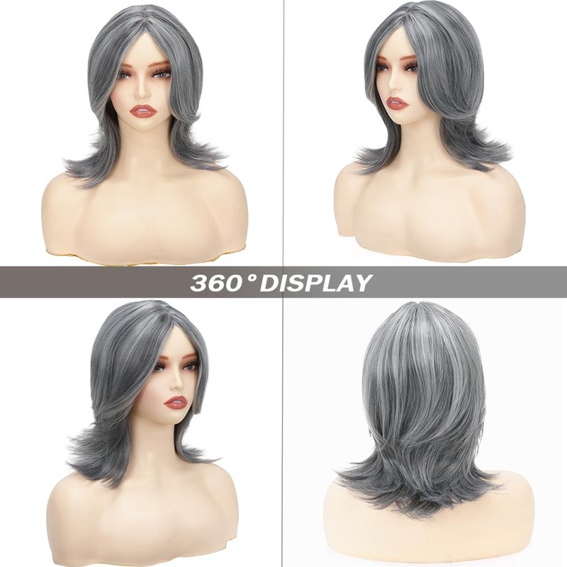 Daiaces Grey Wigs for Women Should Length Grey Layered Elderly