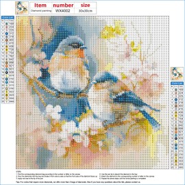 MXJSUA Diamond Painting Birds Diamond Embroidery Animals Birds Diamond Painting Birds and Flower Adult Diamond Painting Birds Diamond Bead Birds Diamond Beads Birds 30x30 cm