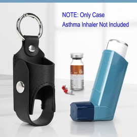 JYGSFCHDC 2 PCS Asthma Inhaler Case Holder Keychain Cute for Adults, Kids, PU Leather Travel Handy Small Carrying Case for Asthma Inhaler (Not Included), Lightweight Potable Storage Bag (Azure+Azure)