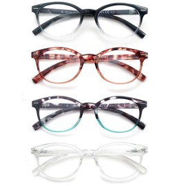 OLOMEE Blue Light Blocking Reading Glasses Women +1.50 Ladies Small Round Readers Blue Ray Circular Cheaters for Small Head/Face Black/Clear/Tortoise Shell 4 Pack