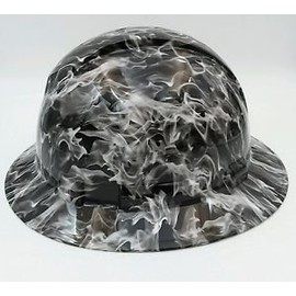 Wet Works Imaging Customized Pyramex Full Brim White Flames Hard Hat with Ratcheting Suspension