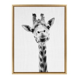 Kate and Laurel Sylvie Giraffe Portrait Framed Canvas Wall Art by Simon Te Tai, 18x24 Gold, Adorable Animal Home Decor