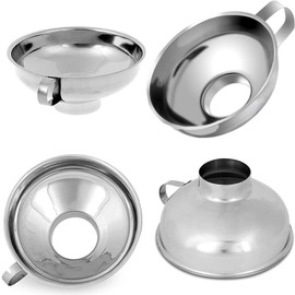 Bustlwor 2 Pack Stainless Steel Canning Funnels, Wide Mouth, Thickened Stainless Steel Funnels, Kitchen Canning Funnel for Transferring Spices, Liquid Powders and Jams (with Strainer)