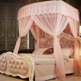 U-Shaped Lace Bed Canopy Mosquito Net Mosquito Net (180x200cm) (Peach)