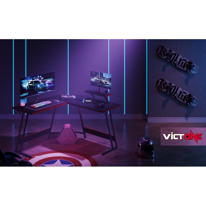 VICTONE L Shaped Gaming Desk, Corner Desk with Monitor Stand,