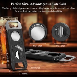 KEJIAR Cigar Cutter, 3-in-1 Cigar Cutter with Stainless Steel Blade V-Cutter, Guillotine and Bottle Opener for Parties Portable Boys Cigar Accessory - 2 Piece Set (Black)