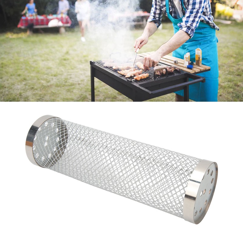 Stainless Steel Rolling Grilling Basket Wire Mesh Cylinder Grill Basket