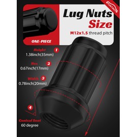 OTUAYAUTO M12x1.5 Lug Nuts - 24PCS Black 12mmx1.5 Spline Lug Nut with Socket Key, 12x1.5 Wheel Lug Nuts, Cone Seat, 17mm Hex, Replacement for Chevy Ford Toyota Aftermarket Wheels