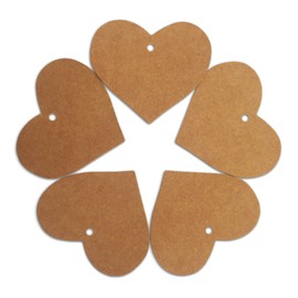 LWR CRAFTS 100 Hang Tags Heart with Jute Twines 100ft (2 3/8" x 2 3/16", Kraft)