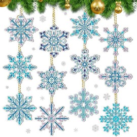 Diamond Painting Christmas Pendants, Set of 12 Diamond Painting Christmas 5D Snowflake Decoration, Diamond Painting Christmas for Christmas Window Hanging Winter Decor