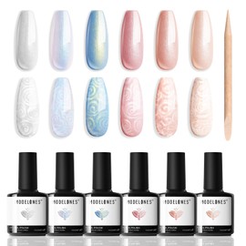 Modelones UV Nagellack 6 Farben Gel Nagellack UV Weiß Hellblau Blau Nude Hellnude Perle Effect Gel Nagellack mit Stick den Kreis zeichnen für Sommer