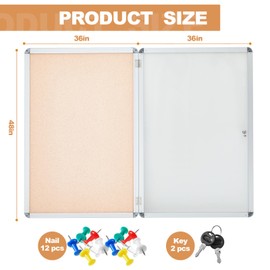Geetery 36 x 48 Inch Enclosed Fabric Bulletin Board Tamperproof Lockable Noticeboard Fabric&Aluminium Frame Display Cases Wall-Mounted Display Case for School, Office - Secure,Durable Design(Beige)