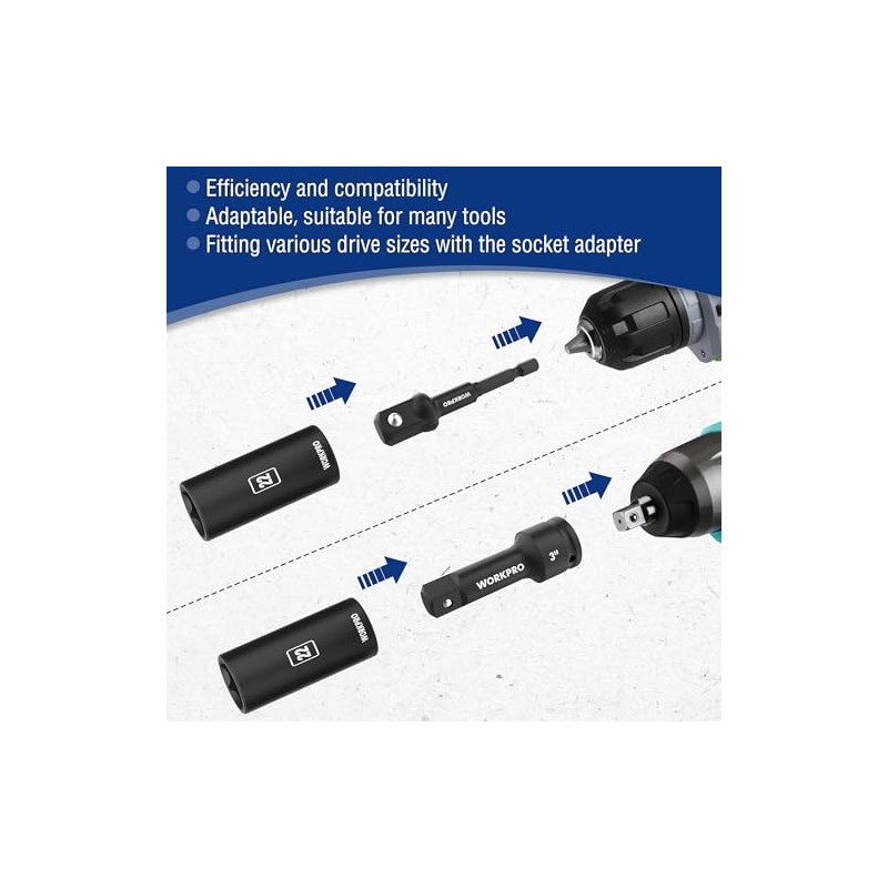WORKPRO 20-Piece 1/2＂ Drive Deep Impact Socket Set, 6-Point, Cr-V