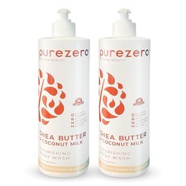 Purezero Shea Butter & Coconut Milk Body Wash, Leaves Skin Hydrated and Fresh, Maintain Elasticity and Smoothness, Zero Sulfates, Parabens, Dyes,100% Vegan & Cruelty Free (20oz, 2 Pack)