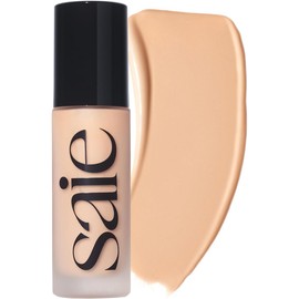 Saie- Base de maquillaje líquida Glowy Super Skin Tint: base de maquillaje hidratante en suero con cobertura ligera y media