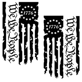 We The People Betsy Ross Flag 1776 Distressed American USA US Flag Truck Tailgate Vinyl Decal - 2 Pack - Stickers Preamble of The US Constitution fits Most Pickup Trucks (10" x 18", Matte Black)