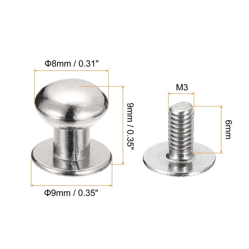 sourcing map 8 mm Ball Head Bolt Rivets Screws Back