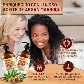 Juego de champú y acondicionador de aceite de argán, cuidado marroquí sin sulfato con queratina, para cabello rizado, liso, seco y dañado, hidratante,