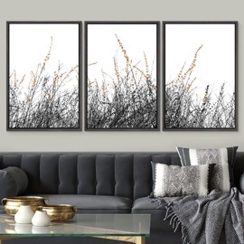 SIGNWIN 3 Piece Framed Canvas Wall Art Wild Grass Field Nature Wilderness Photography Abstract Landscape Canvas Prints Home Artwork Decoration for Living Room,Bedroom - 24"x36"x3 Panels