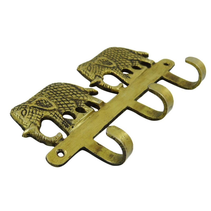 Indianbeautifulart Elephant Design Brass Metal Decorative Wall Coat Hanger Decor