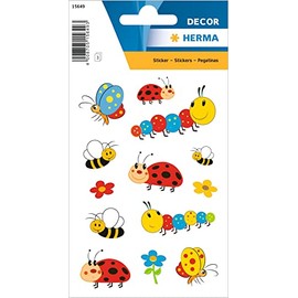 HERMA 15649 Stickers Ladybird Bees Small, 39 Pieces, Animal Stickers with Funny Butterfly Robber Flowers Motif, Children's Labels for Photo Album, Diary, Scrapbooking, Birthday Decoration, DIY Crafts