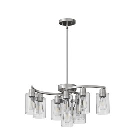 9-Light Modern Farmhouse Chrome Chandelier, Contemporary Dining Room Light Fixture, Adjustable Height Hanging Industrial PendantShade color: Chrome, Design Style: Modern, Lamp Power(W): 0-60, Number of Lights: 9