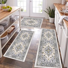 Pauwer Farmhouse Kitchen Rugs Sets of 3, Kitchen Runner Rugs Non Slip Washable, Boho Kitchen Mats for Floor, Indoor Door Mat Entrance, Laundry Room Rug, Thick Kitchen Floor Mat Carpet