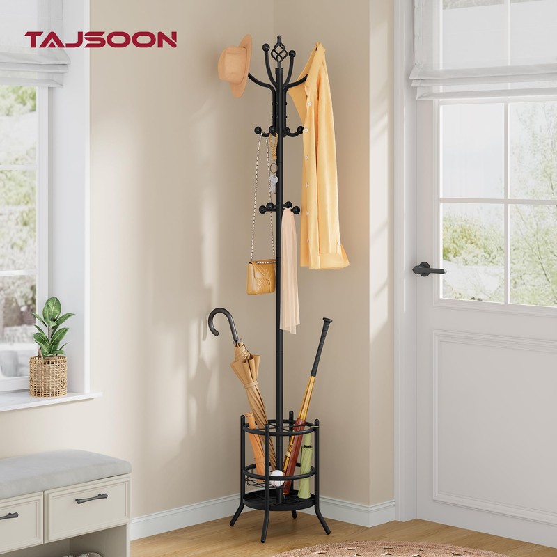 Tajsoon Coat Rack Stand with Umbrella Holder, Coat Tree Freestanding