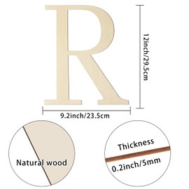 Large Wooden Letters 12 Inch Paintable Wood Letter R for Wall Decor, 1/5 Inch Thick Wooden Alphabet Letters Cutouts for DIY Crafts Project Unfinished Wood Birthday Wedding Party Home Decoration