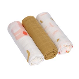 LÄSSIG Baby Muslin Cloth, Burp Cloth, Swaddling Blanket, Set of 3, Cotton, 80 x 80 cm, Heavenly Soft Swaddle L, Little Mateys Cat