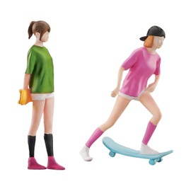 kivcmds 2pcs/Set 1:64 Scale Miniature Figures Hand Painted Tiny People Model Trains Diorama Scenery Architectural Character for Micro Landscape Collectible Craft,Skateboard Girl
