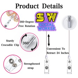Social Worker Badge Reel Retractable for Nurse Coworker Badge Holder CNA RN Doctor Healthcare MA Student Medical Assistant Hospital Badge Clip ID Card Fun Nurse Accessories for Work