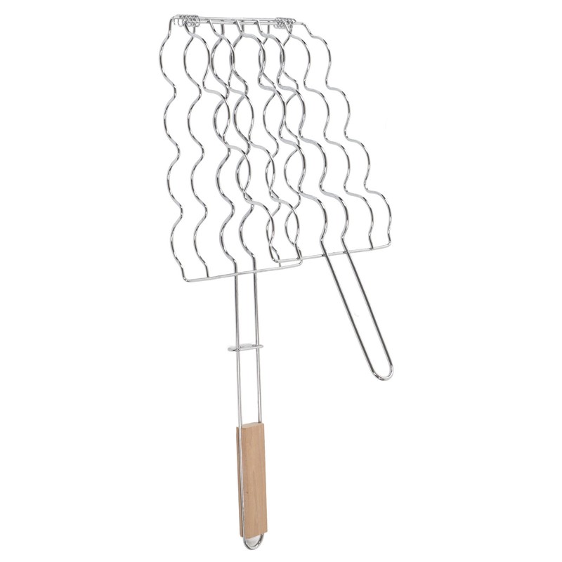 Corn Grilling Basket Stainless Steel Beech Wood Handle Even Heat