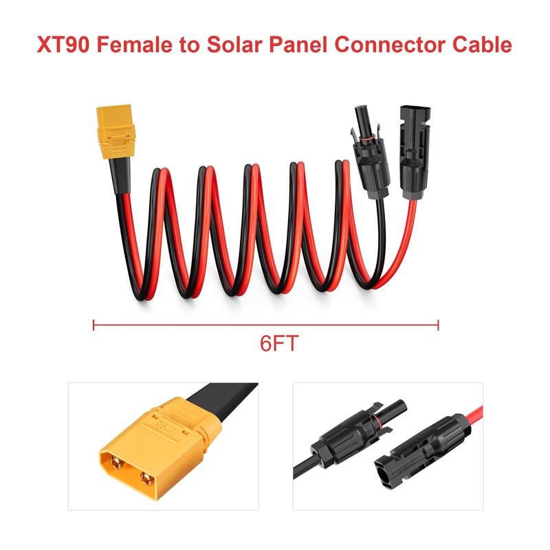 ELFCULB XT90 Solar Cable,10AWG 2FT XT90 Female to Solar Panel