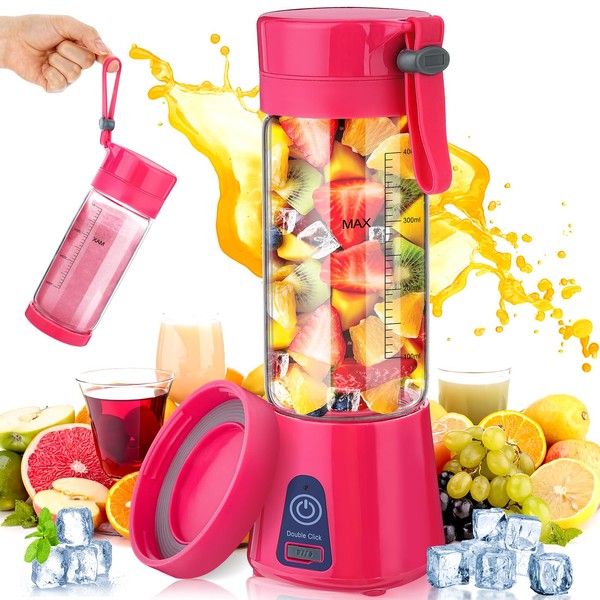 Achort 400 ml Mini Portable Blender Electric Fruit Juicer Travel Smoothie Smoothie Blender 4000 mAh USB Rechargeable Personal Mixer Cup (Pink Red)