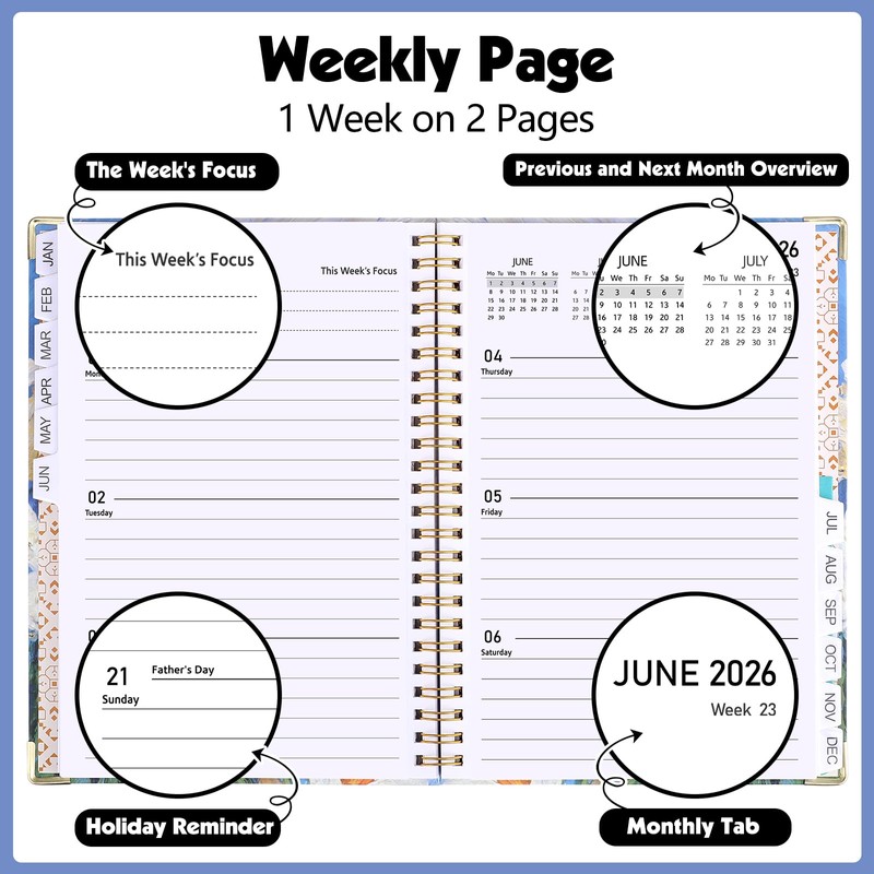 Diary 2026, A5 Weekly Planner Notebook from Jan. to Dec.