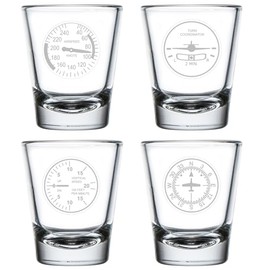MIP Set of 4 Shot Glasses 1.75oz Shot Glass Gift Aviation Instruments Airplane Pilot Collection