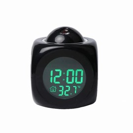 with Voice Talking LED Time Temperature for Bedroom，Projection Alarm Clock for Bedrooms Digital Voice Report Alarm Clock 12/24 HDigital Electric Clocks Projection On Ceiling, Bedside, Office (Black)