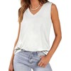 JOLIGAL White Tank Tops Women V Neck Loose Basic Solid