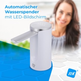 NK Water Dispenser with LED Display - Automatic, 4 Dispensing Volumes 200/600/800 ml/Continuous, 1200 mAh, Touch Control, 1.5L, 5.7L, 10L, 11.3L, 15L, 18.9L Bottles & Carafes - Colour White
