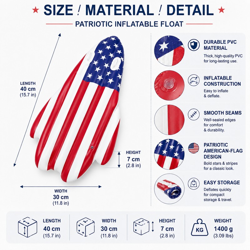 Inflatable Pool Float with Sunshade Canopy – American Flag Water