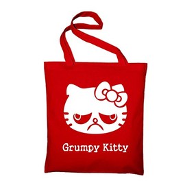 Grumpy Kitty Fun In Jute Bag, Cotton Bag and Fabric Bag Tasche, RED (Red) - styletex23baggrumpyk6